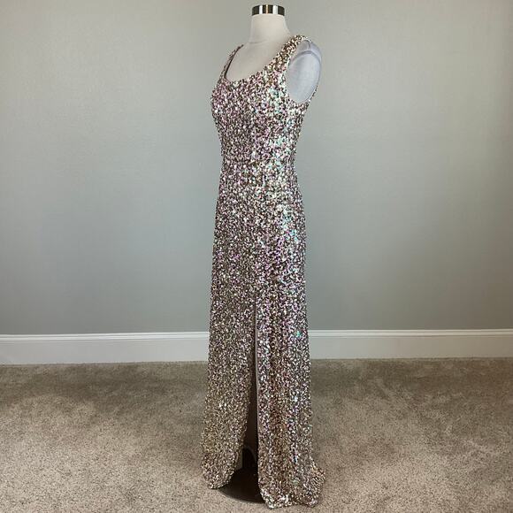 Alex Evenings Sequined Column Evening Gown Size 4 Pink and Gold Formal Dress - Picture 2 of 14